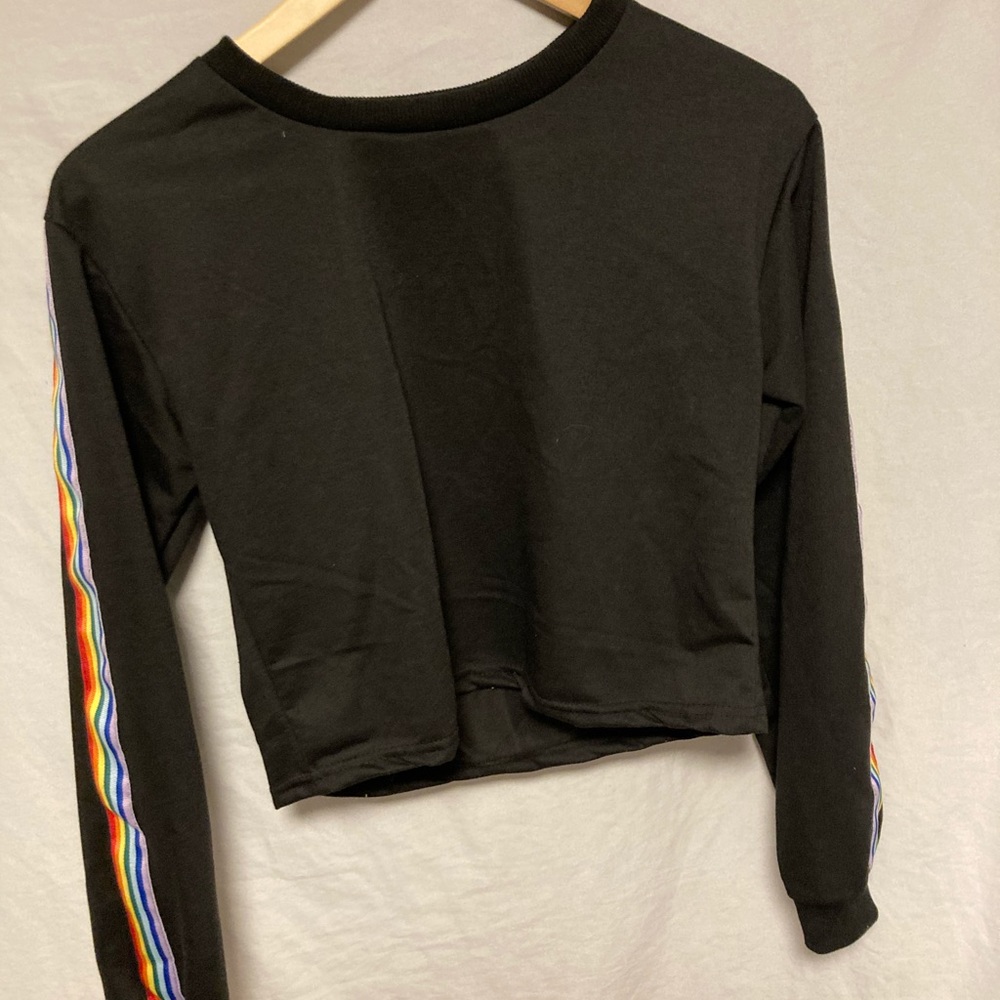 Black cropped top with rainbow sleeves
